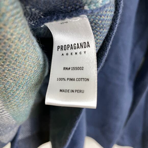 Propaganda Agency Cardigan Sweater Mens XL Blue Check Button Up Pima Cotton - Picture 10 of 10